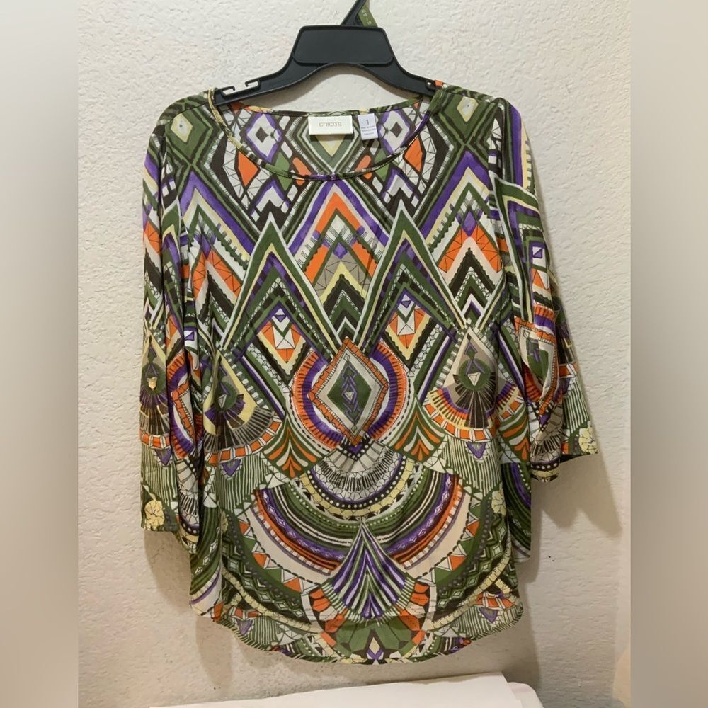 Chico's Blouse Multicolor Geometric High Low size 1